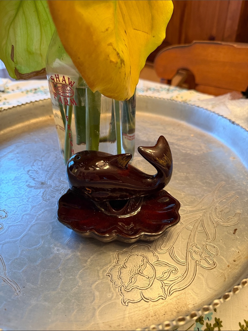 Brown Ceramic Whale ashtray vintage 70s!